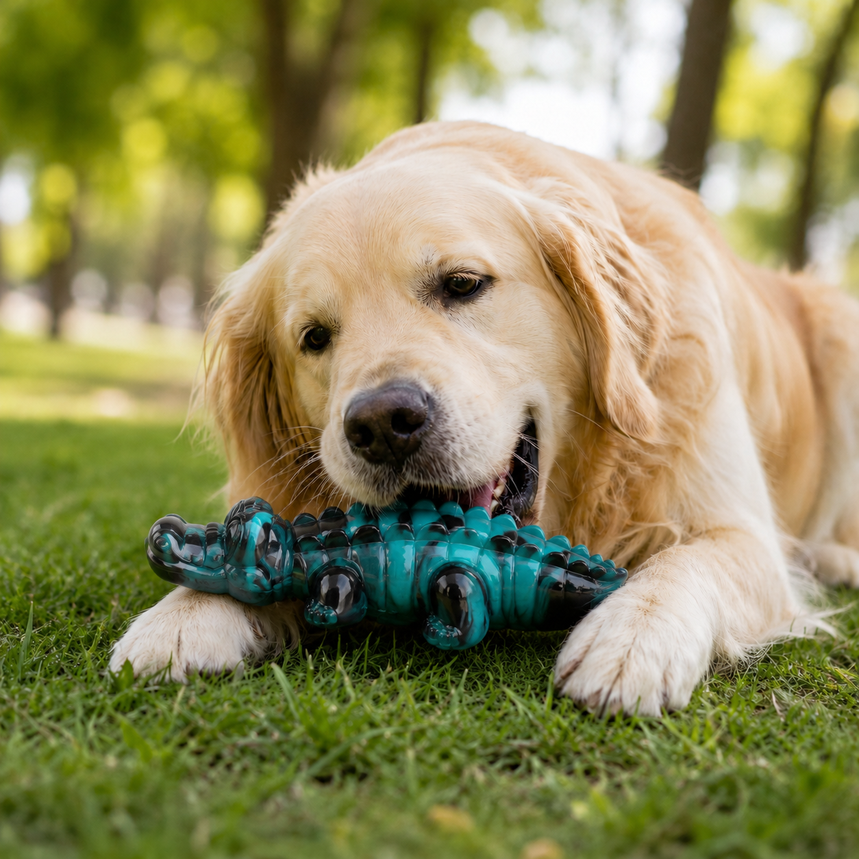 Crocodile shaped chew toy for medium to large dogs